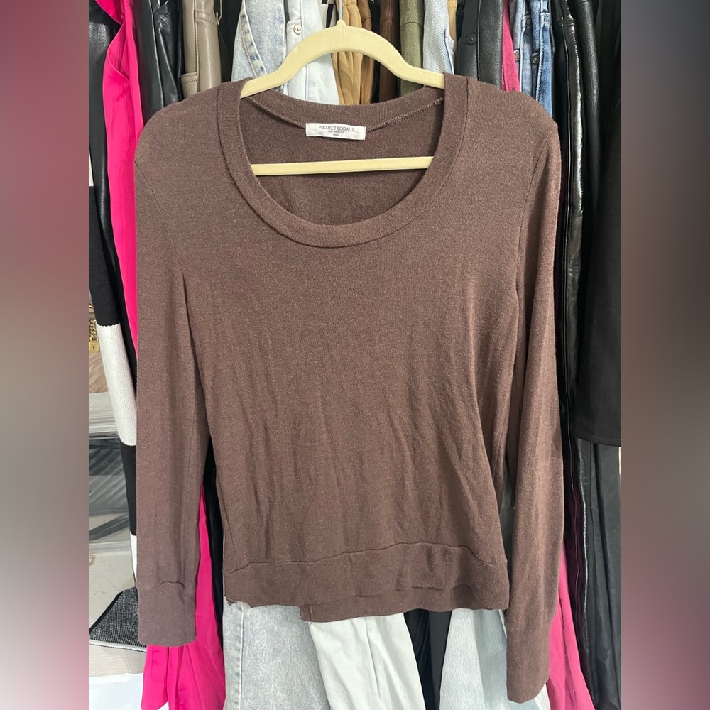 Project social brown long sleeve sweater top size small